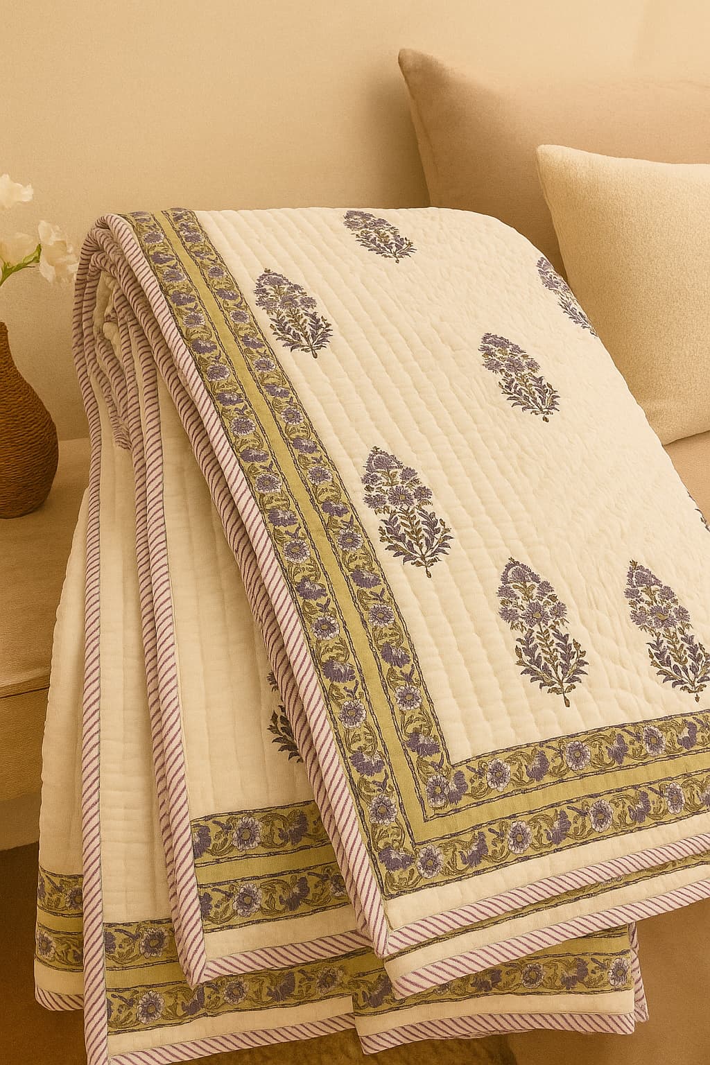 COTTON BLOCK PRINT QUILT