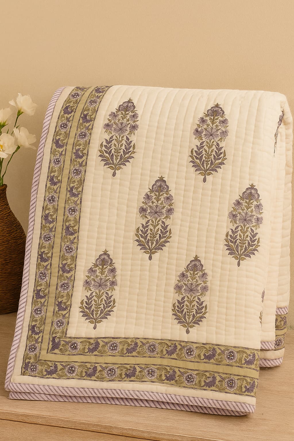 COTTON BLOCK PRINT QUILT