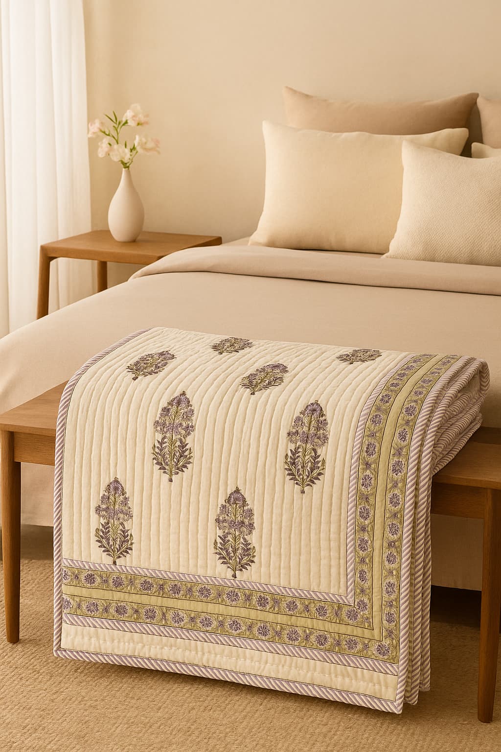 COTTON BLOCK PRINT QUILT