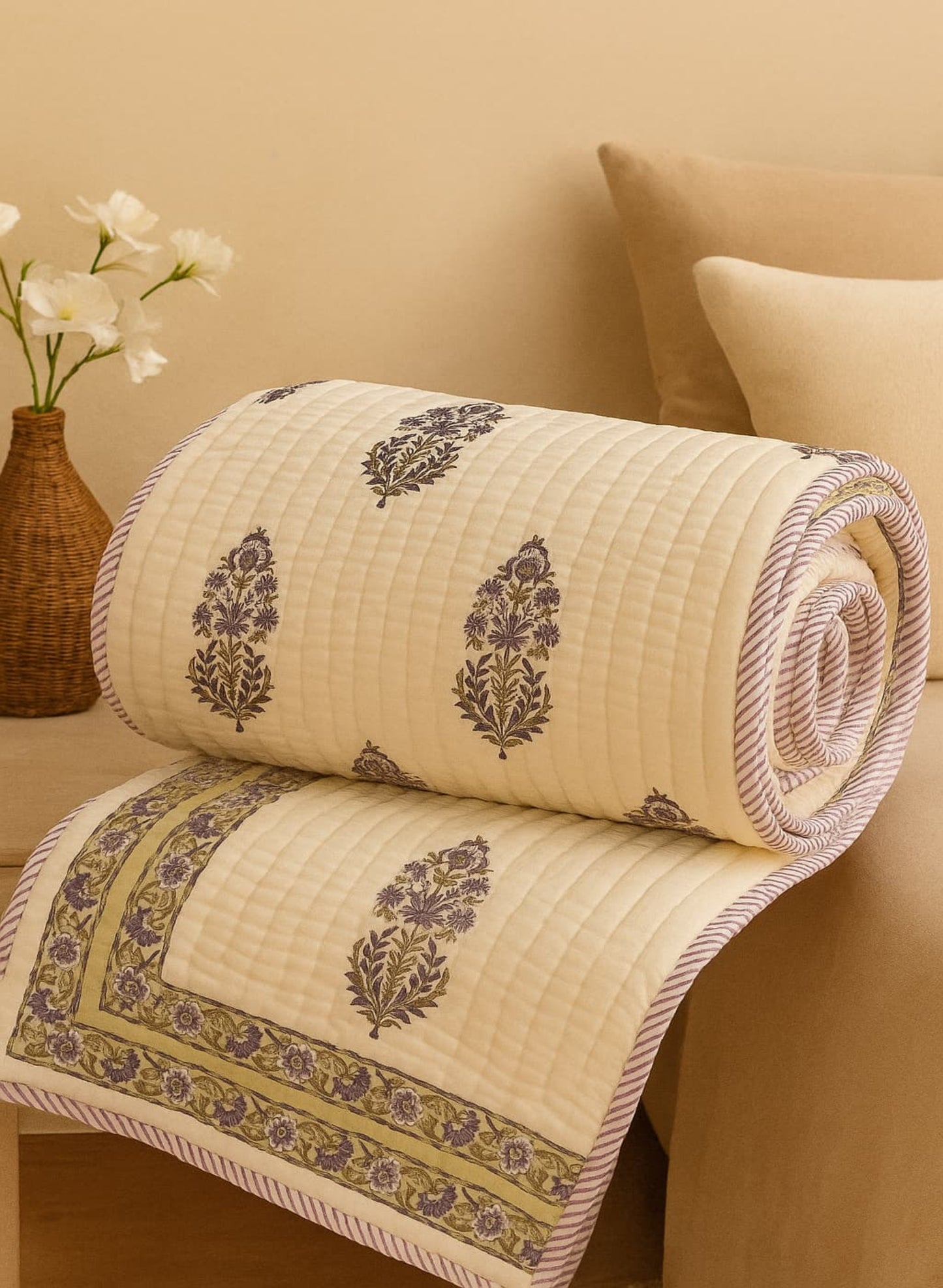 COTTON BLOCK PRINT QUILT