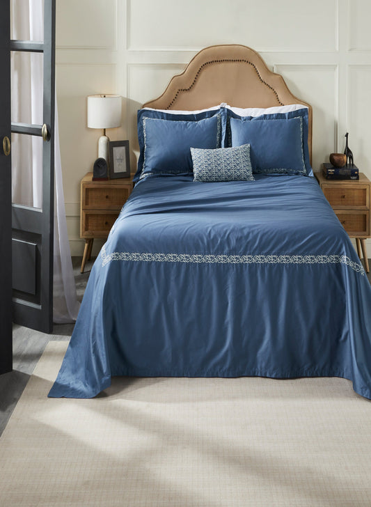 Barrow Embroidered Blue Bedsheet Set